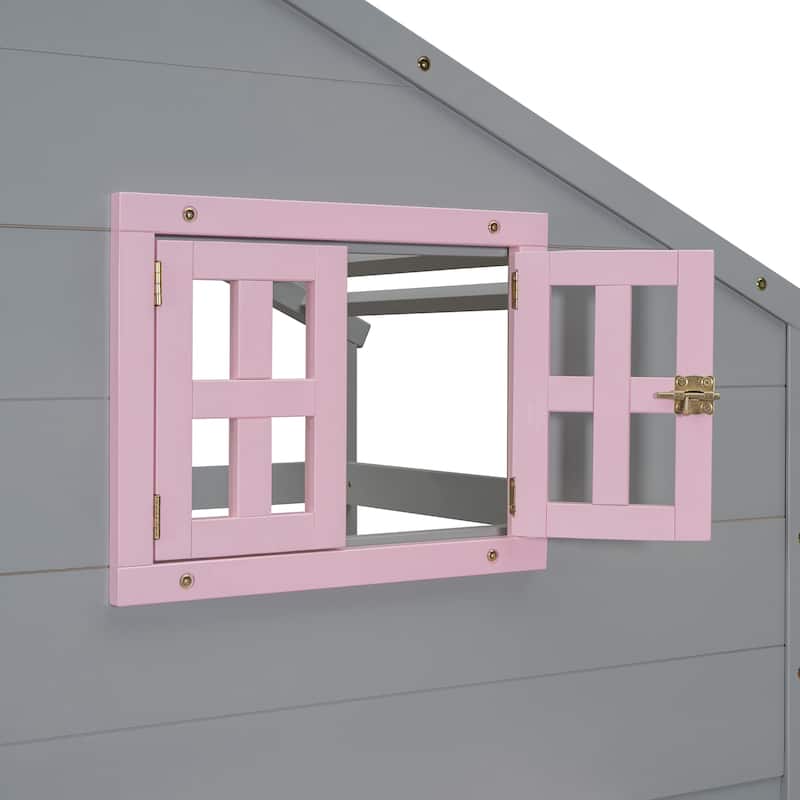 Twin Over Twin Bunk Bed with Drawers, Storage Box, Shelf, Window and Roof
