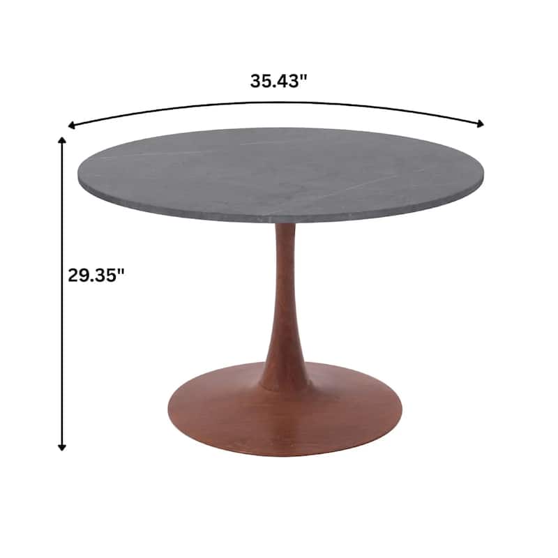 Bristol 36" Round Dining Table with Marbled Grey Sintered Stone Top and Steel Pedestal Base