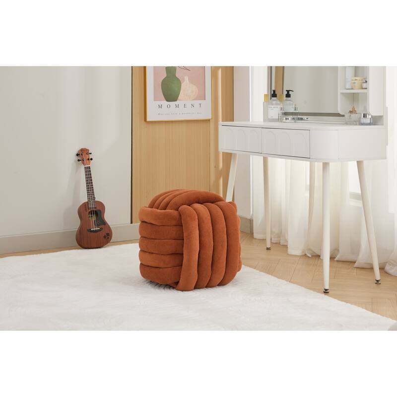 060Chenille Fabric Modern Knot Design Ottoman Makeup Stool Footstool, Comfortable and Stylish Seat for Living Room, Bedroom,
