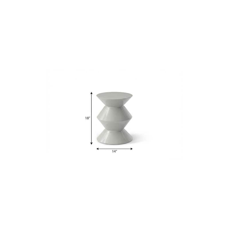 HomeRoots 18" Light Gray Wood Round Top Geo Pedestal End Table - 14.00 in. x 18.00 in. x 14.00 in.