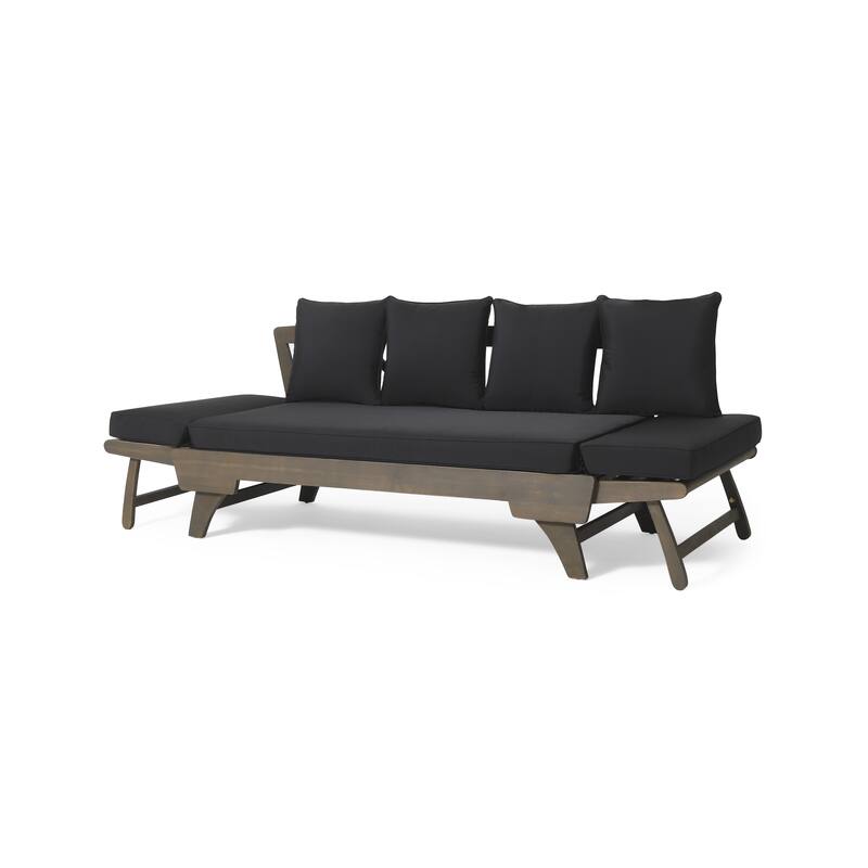 Roomfitters Outdoor Sofa Daybed, Adjustable Wood Frame with Cushions, Patio or Balcony Seating in Dark Gray