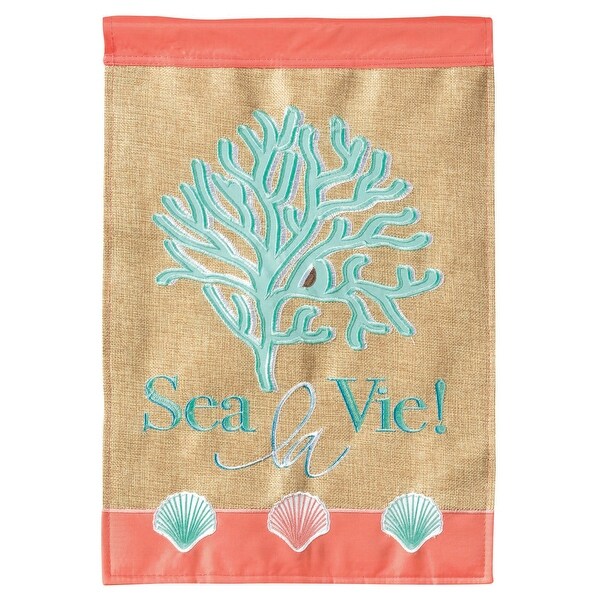 Orange and Teal Blue "Sea la Vie!" Garden Flag 18" x 13" - N/A