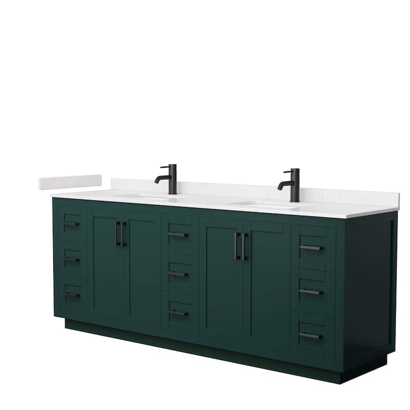 Miranda Double Vanity Set, Cultured Marble Top, No Mirror - 84-Inch Double - Green, Black Trim, Carrara Cultured Marble Top
