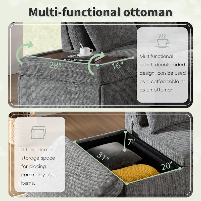 Chenille Modular Sectional Sleeper Sofa Bed with Storage Ottoman