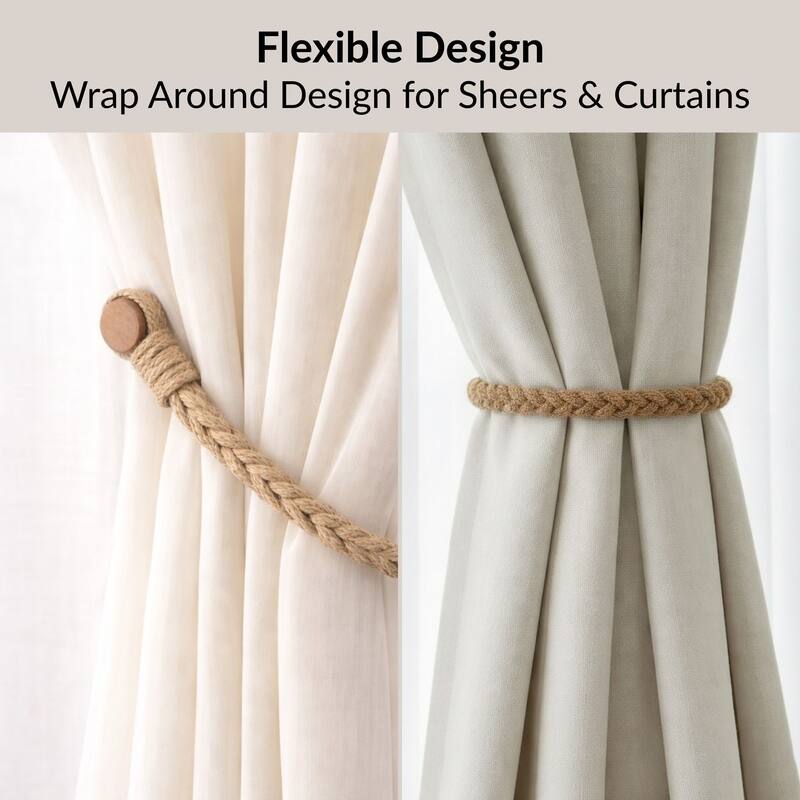 Braided Curtain Tiebacks with Magnetic Closure 19 x 0.5 in