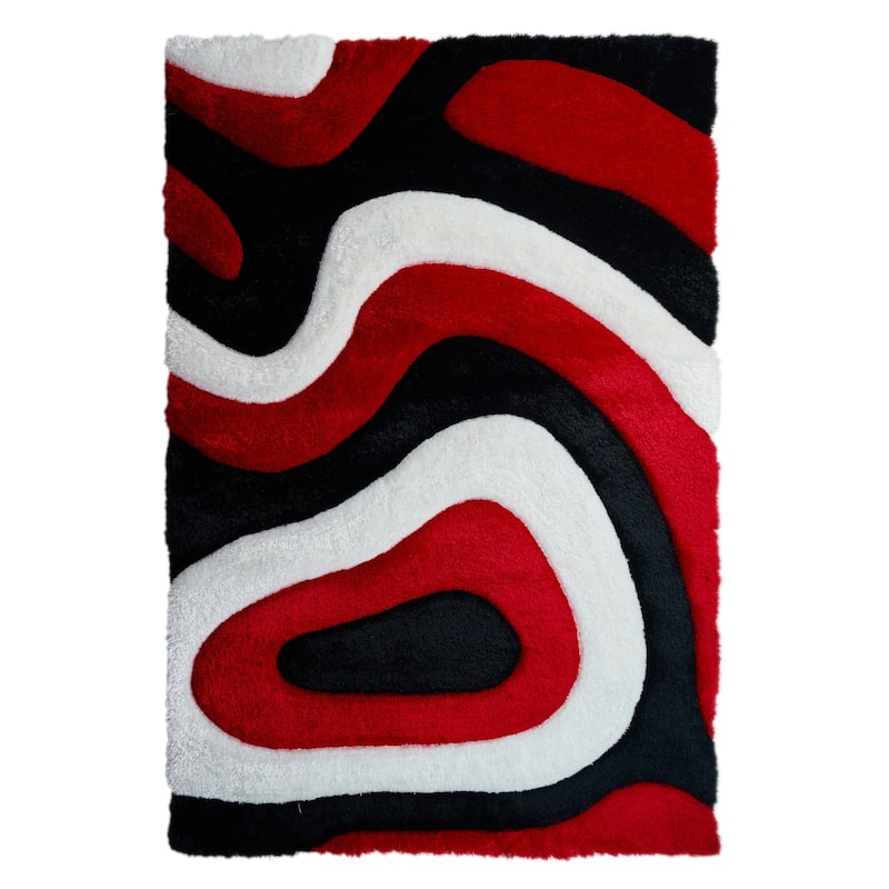 Mateos Shag Abstract Designed Area Rug - Rectangle 3'5'' x 5'5'' - Black/Red