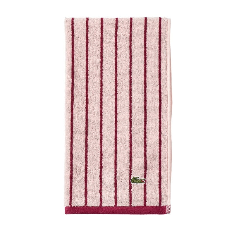 Lacoste Centre Mark Cotton Jacquard Stripe Bath Towel Hand Towel and Wash Cloth - Pink - Hand Towel