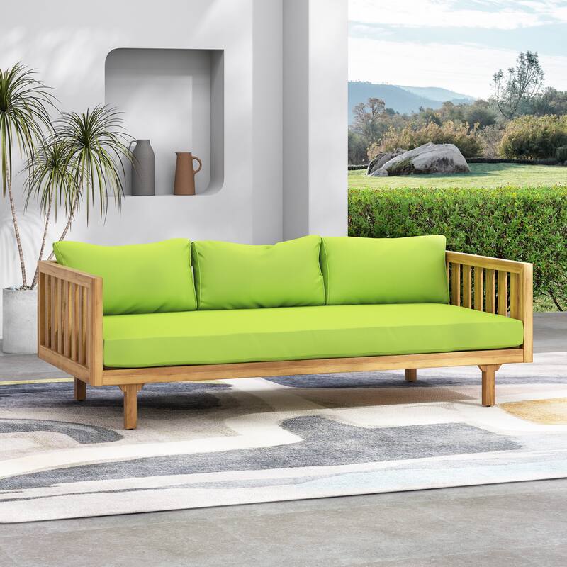 Acacia Wood 3 Seater Daybed Slat Panel Design Water Resistant Cushions
