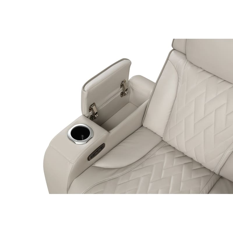 Jazz 117"W Leather Aire Power Reclining Sectional Sofa w/Power Headrest, Bluetooth Speakers, LED, USB, Storage & Cupholders