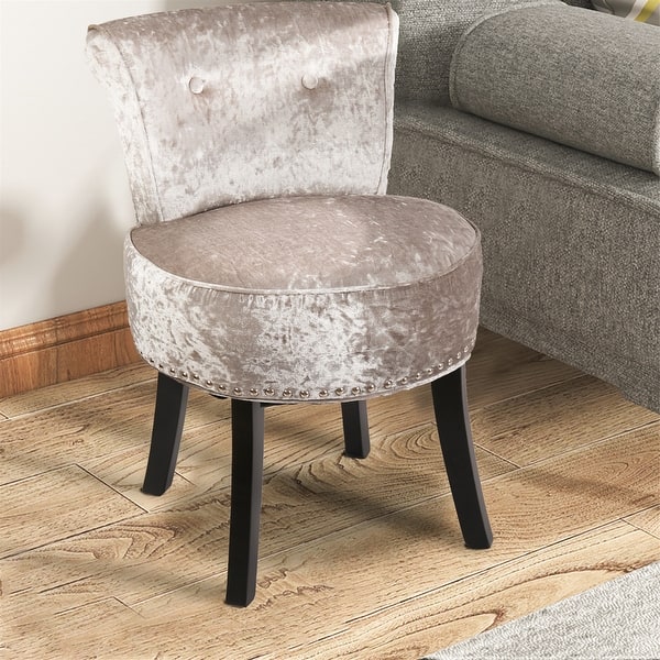 grey velvet dressing table chair Upholstered Vanity w/Rivets Padded Wood Legs Room Stool - On Sale - Bed Bath & Beyond cheap vanity chair