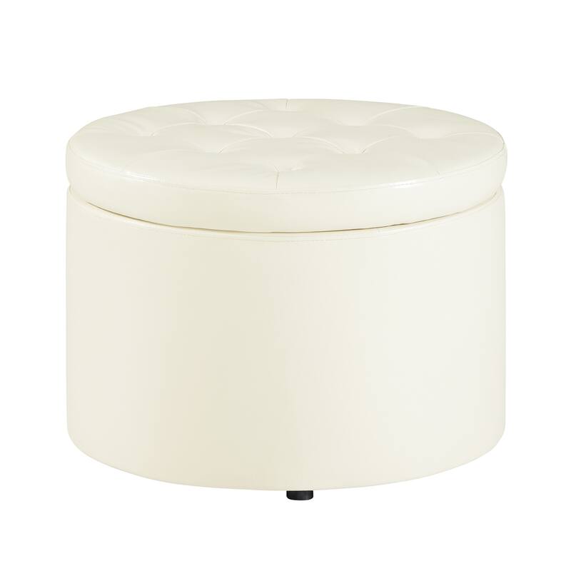 Convenience Concepts Designs4Comfort Round Shoe Storage Ottoman - Ivory Vegan Leather