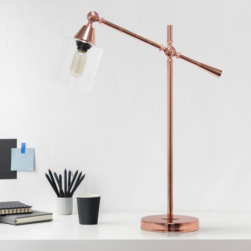 28 in. Rose Gold Finish Table Lamp with Gold Shade, Desk Lamp for Writing and Computer Desks