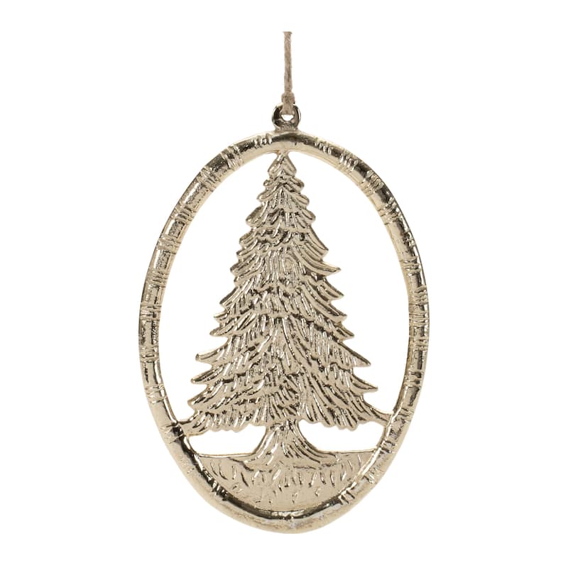 Set of 12 Metal Pine Tree Ornaments for Holiday Tree - Gold