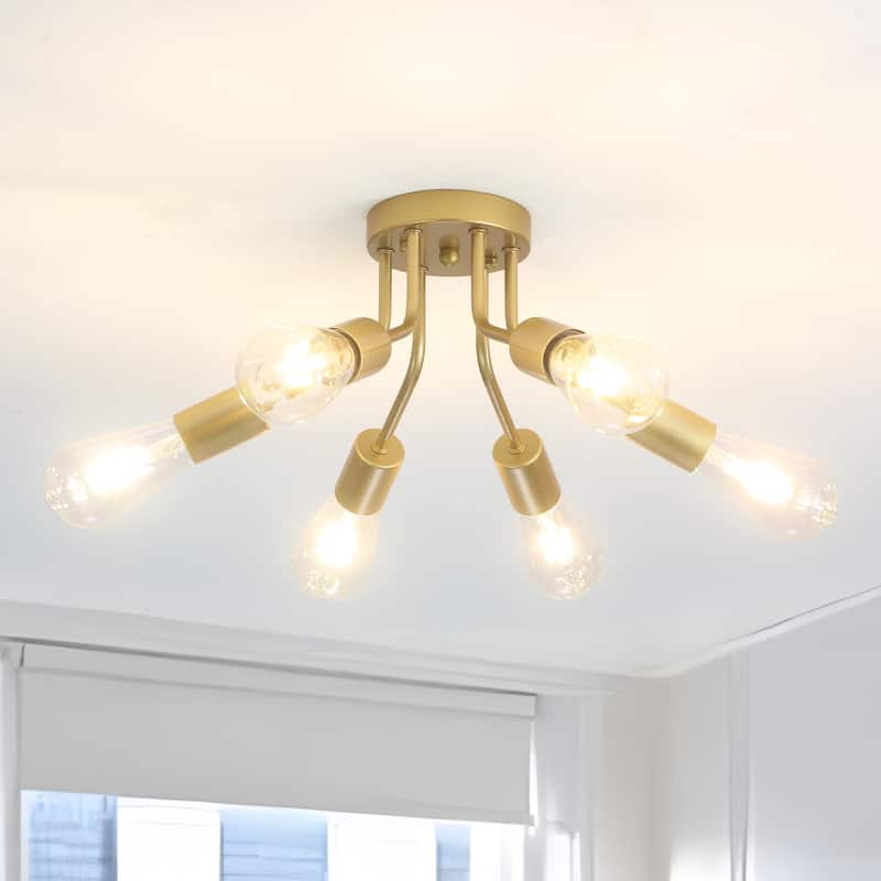 6-Light Modern Sputnik Light Fixture Semi Flush Mount Ceiling Lighting - 14.76' W - SparyGold