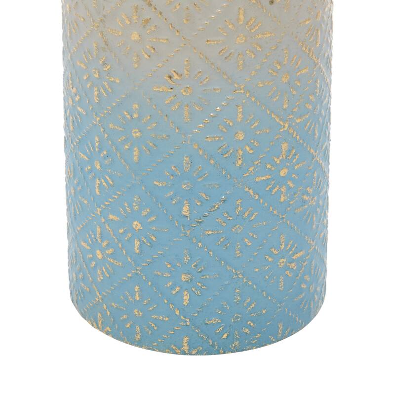Blue Metal Floral Decorative Vase with Gold Top (Set of 3)