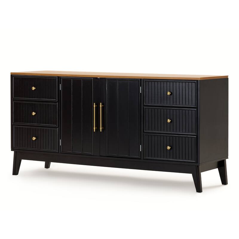 Christopher Knight Home - Modern Acacia Wood Top Storage Sideboard Buffet Cabinet with 6 Drawers & Adjustable Shelf