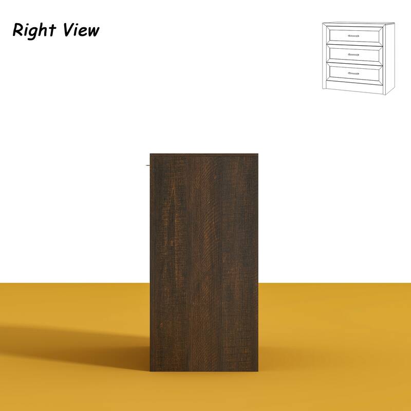 Modern 3-Drawer Wood Dresser for Bedroom, Wide Storage Chest with Metal Handles, Nightstand Cabinet