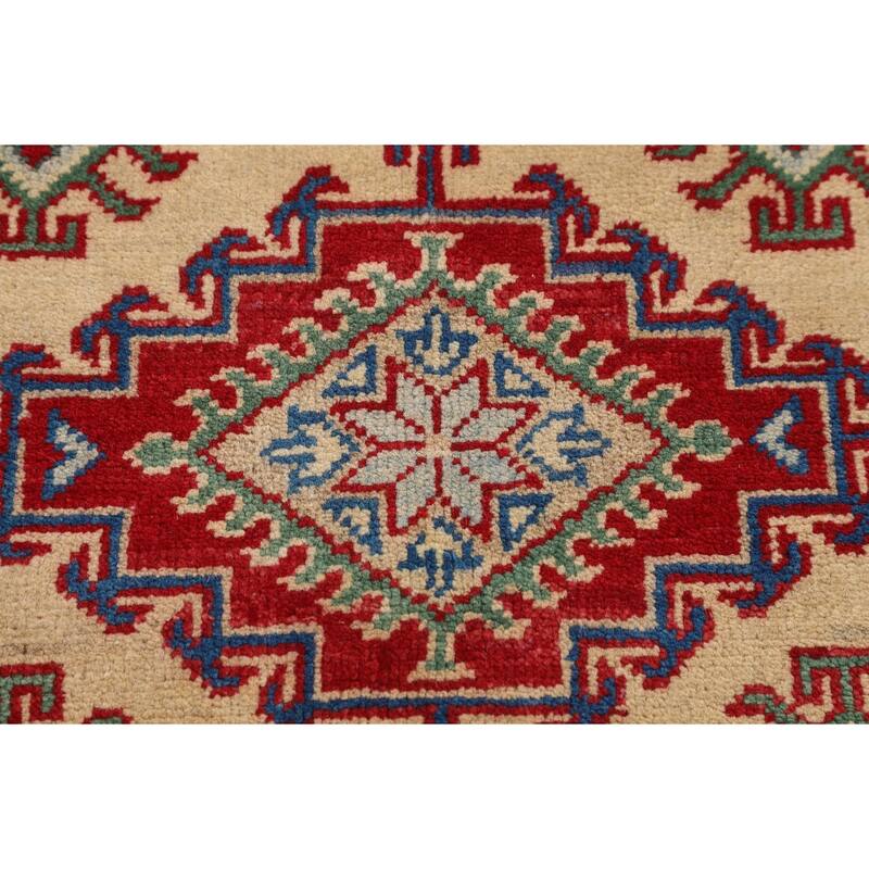 Kazak Foyer Rug Hand-Knotted Oriental Beige Wool Carpet - 2'8" x 4'1"