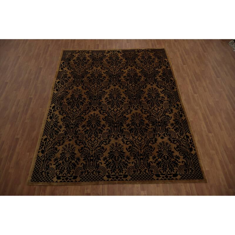 Hand Knotted Oriental 100% Wool Carpet Traditional Floral Yellow & Gold Nepalese Area Rug - 11' 10'' X 9' 0''