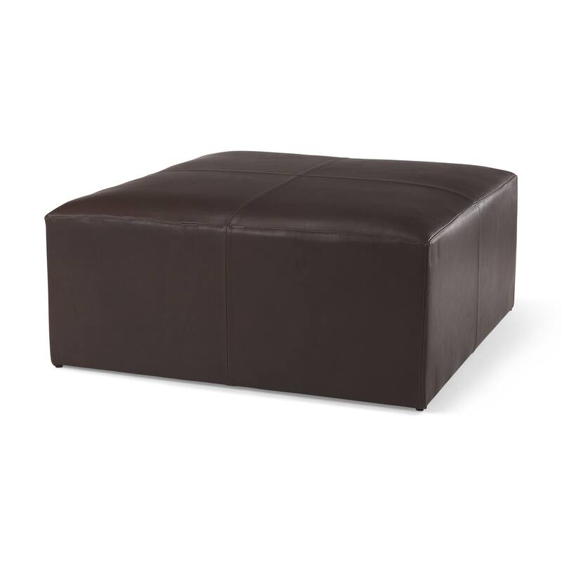 HomeRoots 36" Brown Plywood and Genuine Leather Cocktail Ottoman