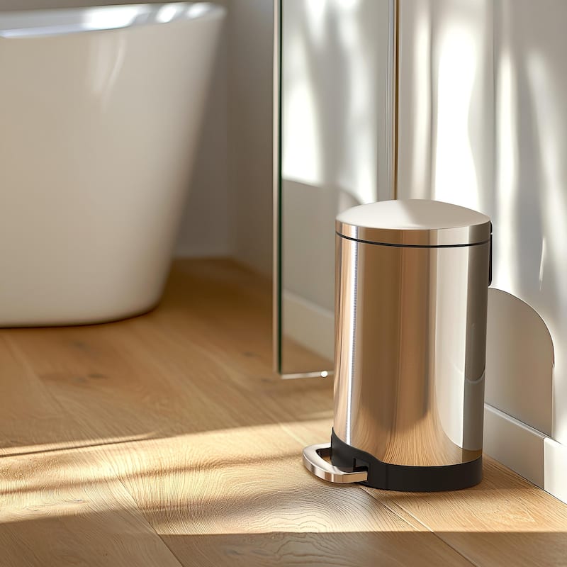 Innovaze 1.6 Gal./6 Liter Stainless Steel Semi-round Step-on Trash Can for Bathroom and Office
