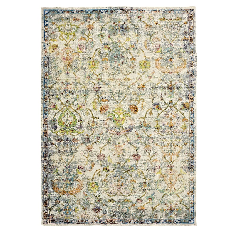Gaia Traditional Floral Damask Performance Indoor Area Rug by Sevita - 4' x 6' - Green/Multi