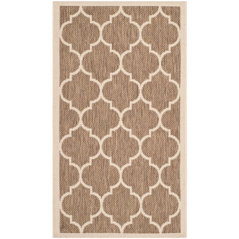 SAFAVIEH Courtyard Kathy Indoor/ Outdoor Waterproof Patio Backyard Rug - 2' x 3'7" - Brown/Bone