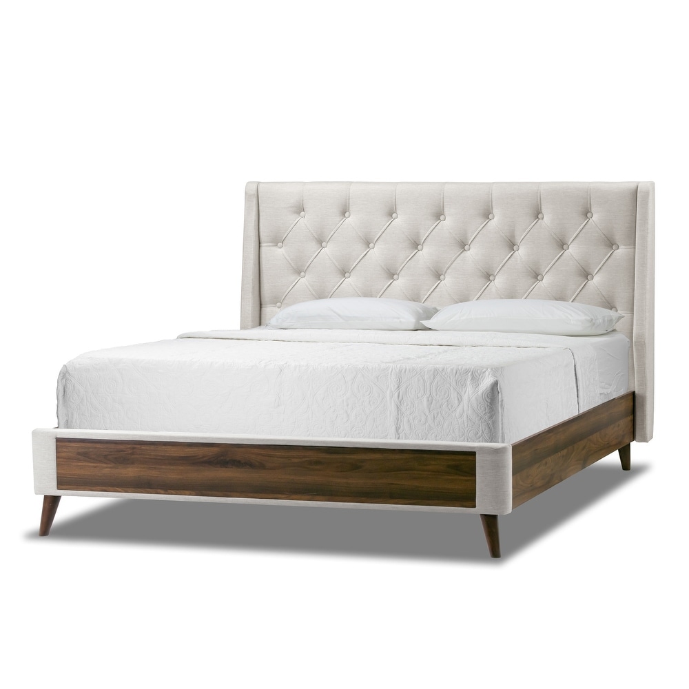 Arlo Button Tufted Beige Fabric Bed