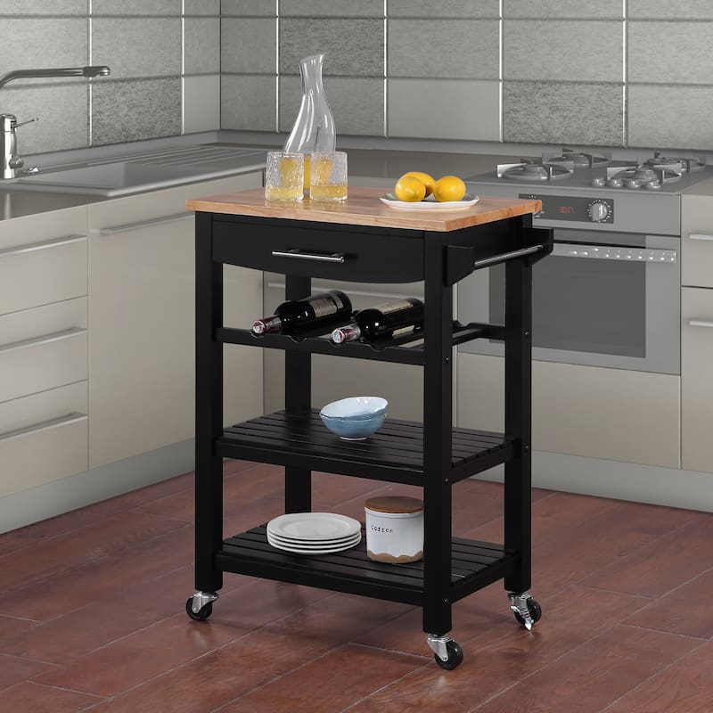 Ellaine 4 Tier Butcher Block Kitchen Cart with Drawer and Wine Rack - Wirebrush Dark Gray/Butcher Block