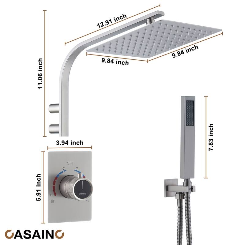 CASAINC Integrated 10 Inch Wall Mouted Shower Head 2 Function with Pressure Balancing Valve CUPC Certified