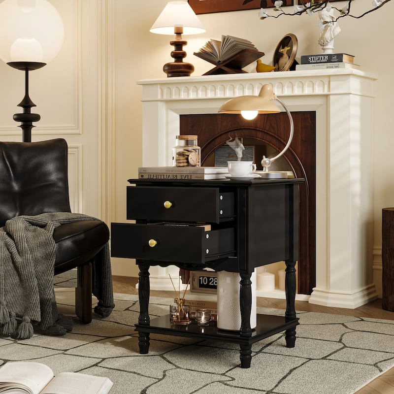 Rustic Farmhouse Accent End Table Nightstand Side Table 2 Colors White/Black