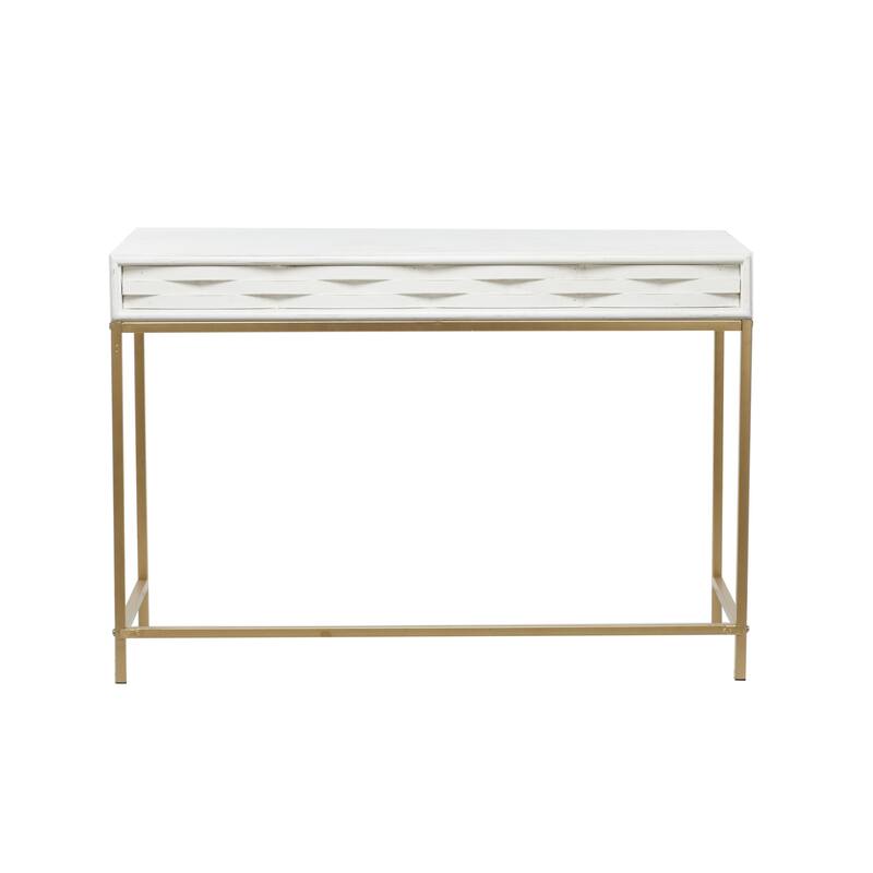 Wooden 2 Drawers Console Table with Gold Metal Frame - White - Roche River Decor - White