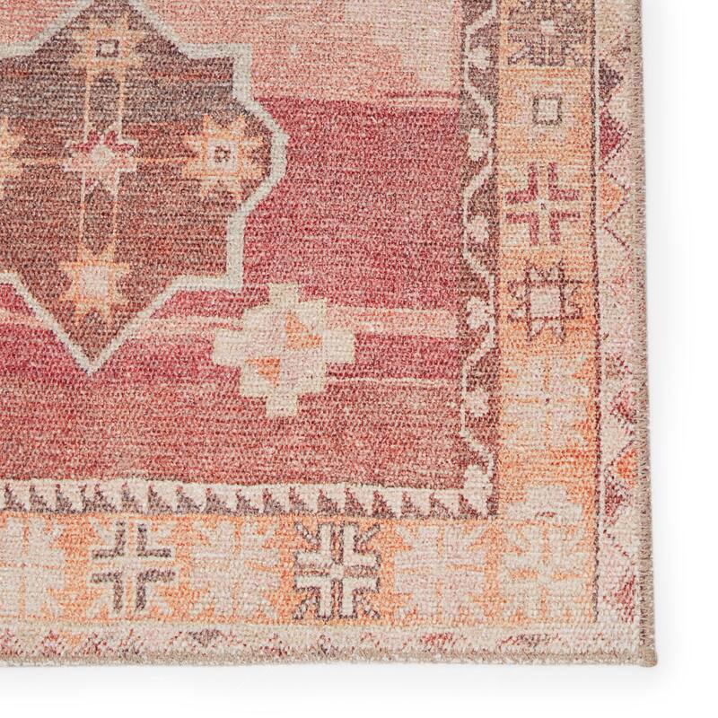 Bijou Machine Washable Medallion Pink/ Orange Area Rug