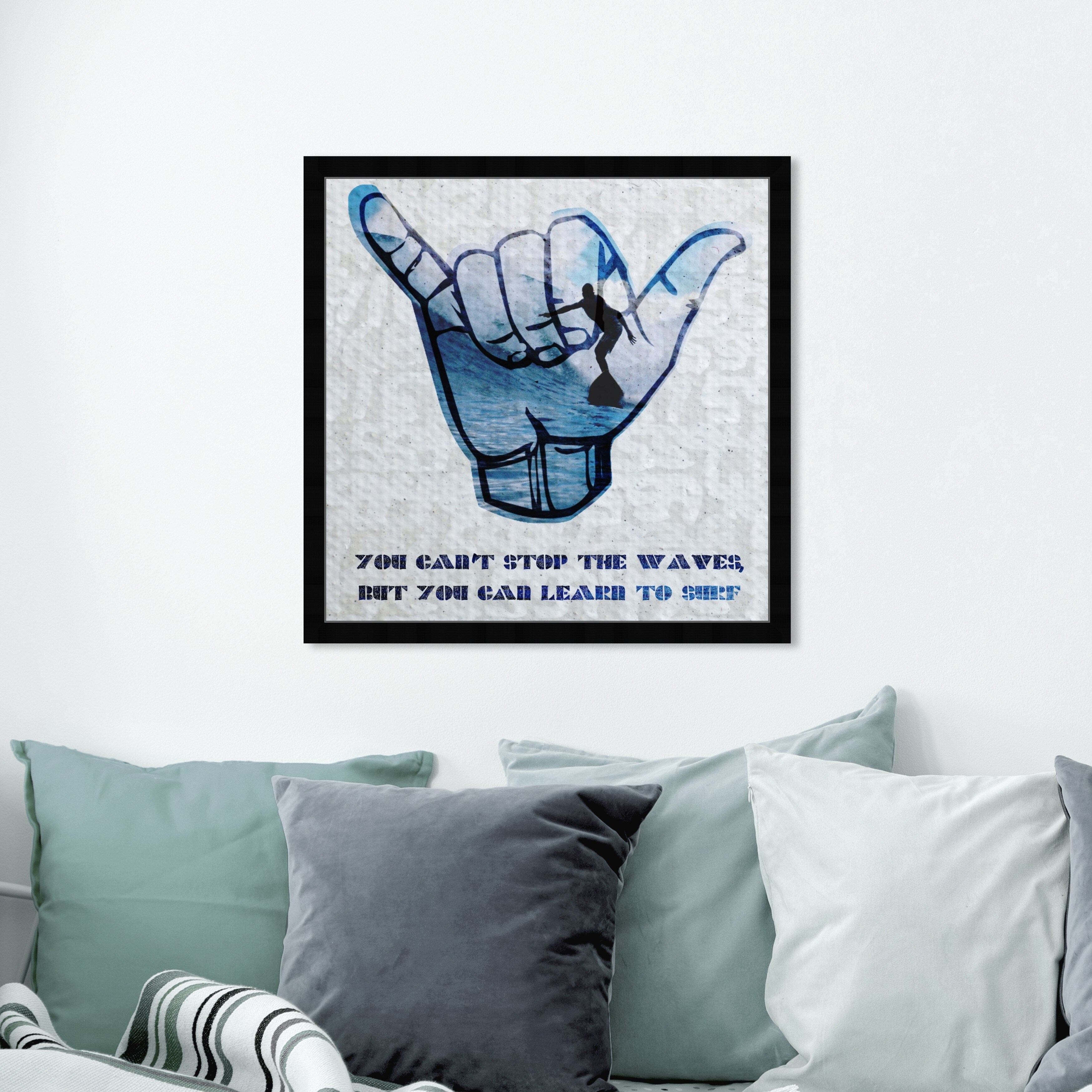 Oliver Gal Learn To Surf Typography And Quotes Framed Wall Art Prints Motivational Quotes And Sayings Blue Gray Overstock 31287279