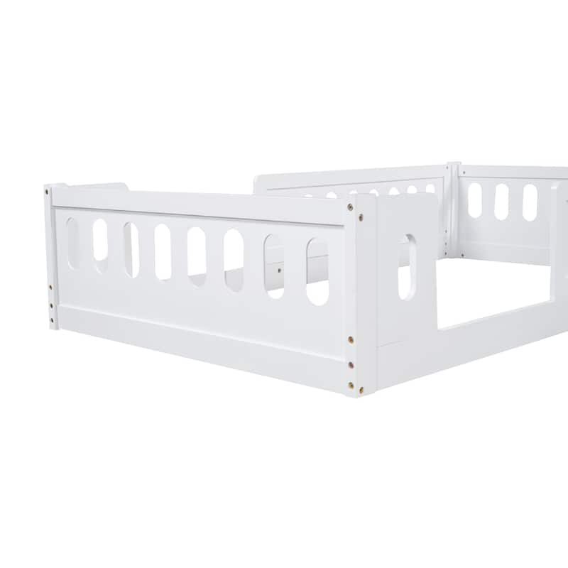 Wood Bedroom Twin Size Platform Bed with Guardrail for Kids