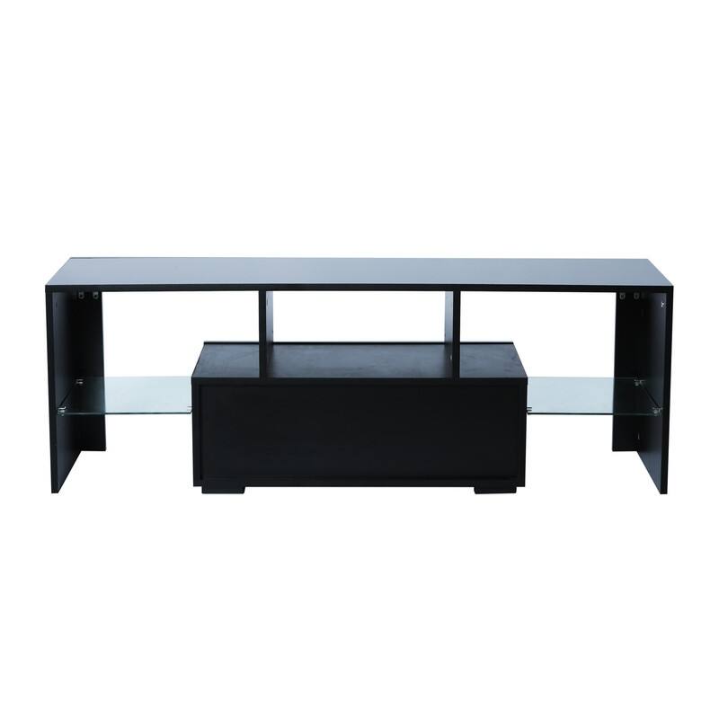 Modern TV Stand with RGB LED Lights & Remote, Tempered Glass Shelves