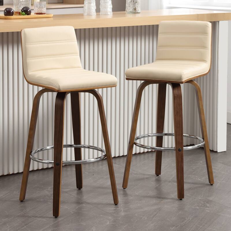 PU Leather Upholstered Swivel Barstools with Back, Set of 4