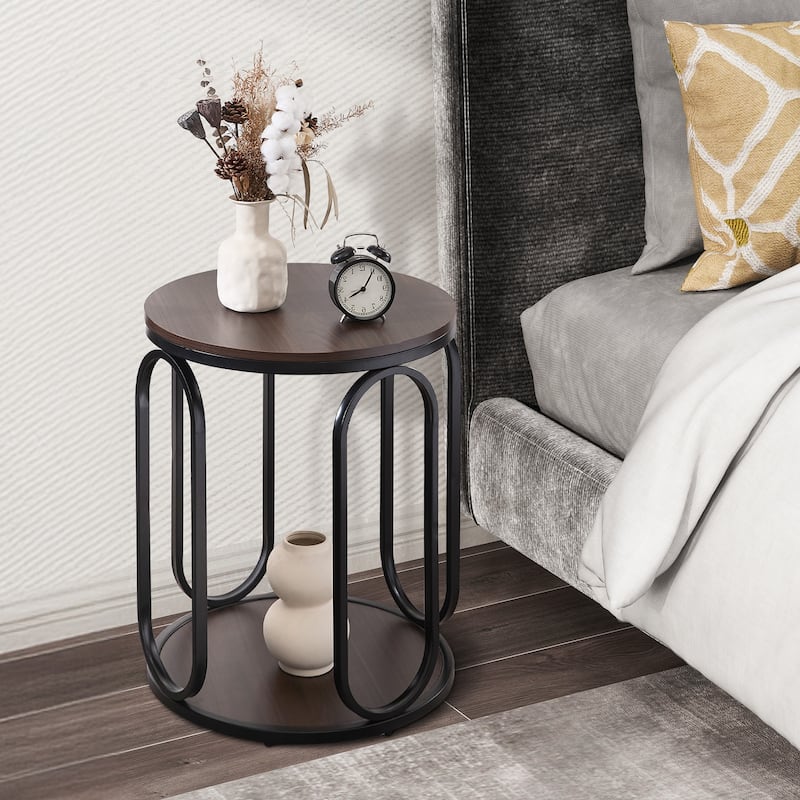 2-Tier Round Side Table, Accent End Table Nightstand - 19.7"Dia Top x 24.4"H