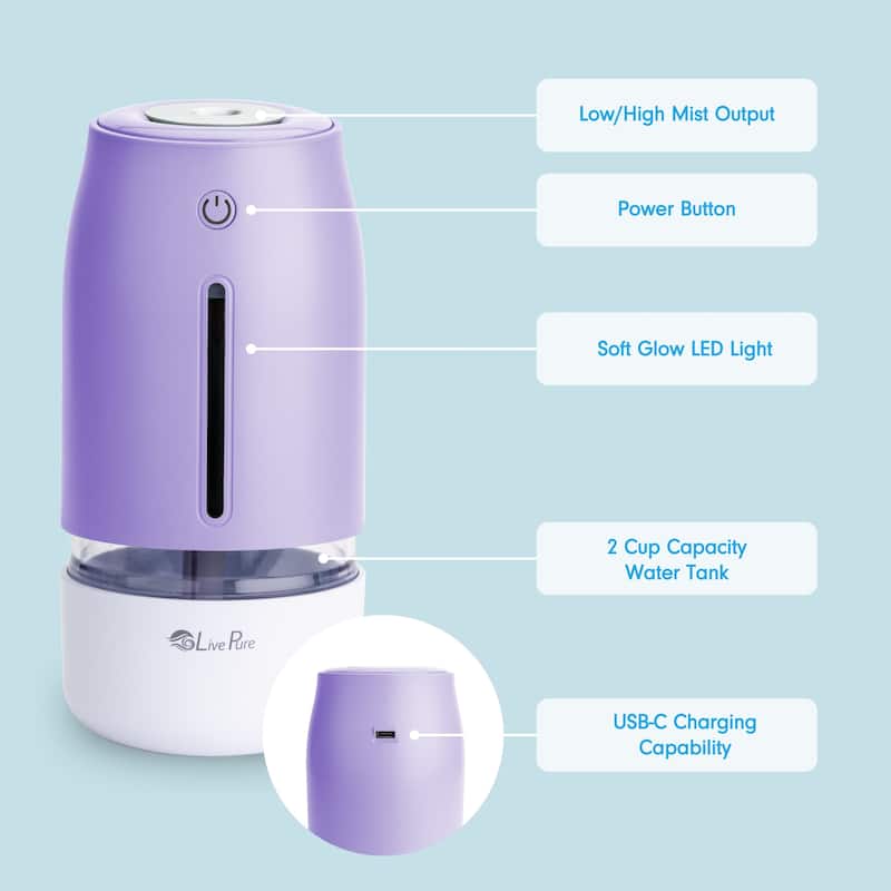 LivePure LP250 Aqua Glo Portable Cool Mist Humidifier