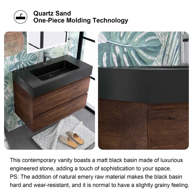 Single Sink Floating Bath Vanity in with Solid Surface Top