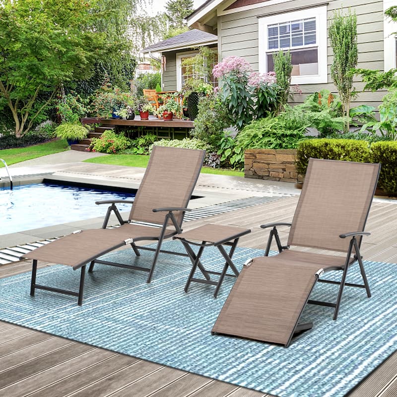 Pellebant Outdoor Adjustable Chaise Lounge Folding Chair and Table Set - N/A