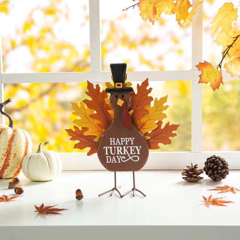 Glitzhome Thanksgiving Wooden Turkey Table Decor Wall Hanging Signs