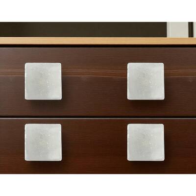 HomeRoots Set of Six White Stone Square Drawer Pull Knobs - 5.00 in. x 6.00 in. x 1.50 in.