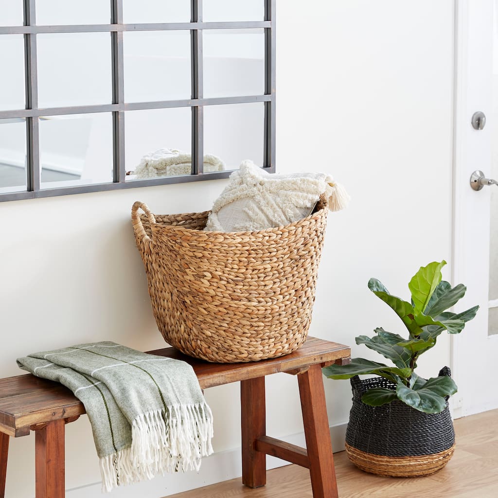 Seagrass Handmade Large Woven Decorative and Functional Storage Basket with Handles - Brown, White, Black