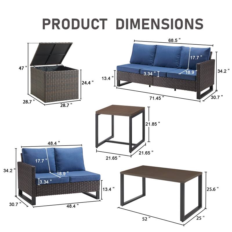 Gymojoy 5 Person All-Weather Wicker Outdoor Conversation Set Seating Group With Side Table And Storage Box