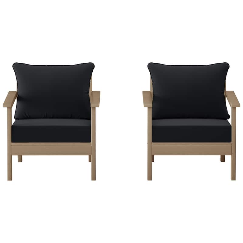 Birchwood All Weather HDPE Outdoor Patio Weathered Wood Deep Seating Conversation Set With Cushions (2-Piece)