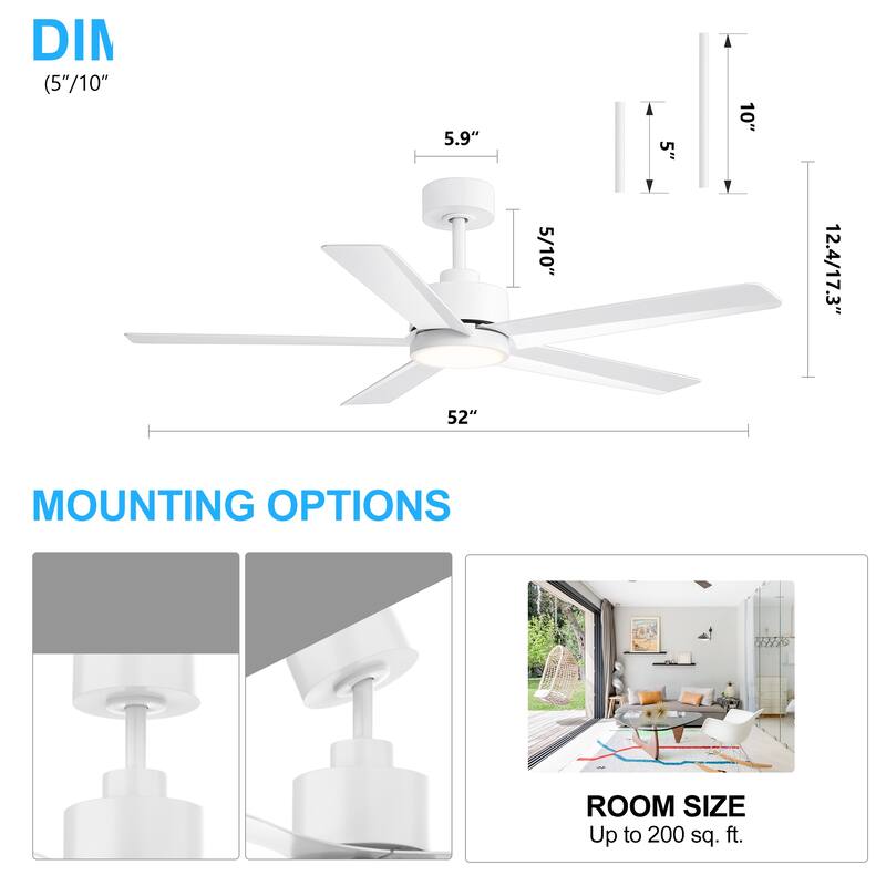 Breezary 65"/52"/42" 5-Blade LED Ceiling Fan with Light Kit and Remote