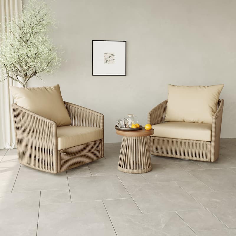 3-piece Cushioned Swivel Patio Wicker Furniture Set Outdoor Rattan Bistro Set.