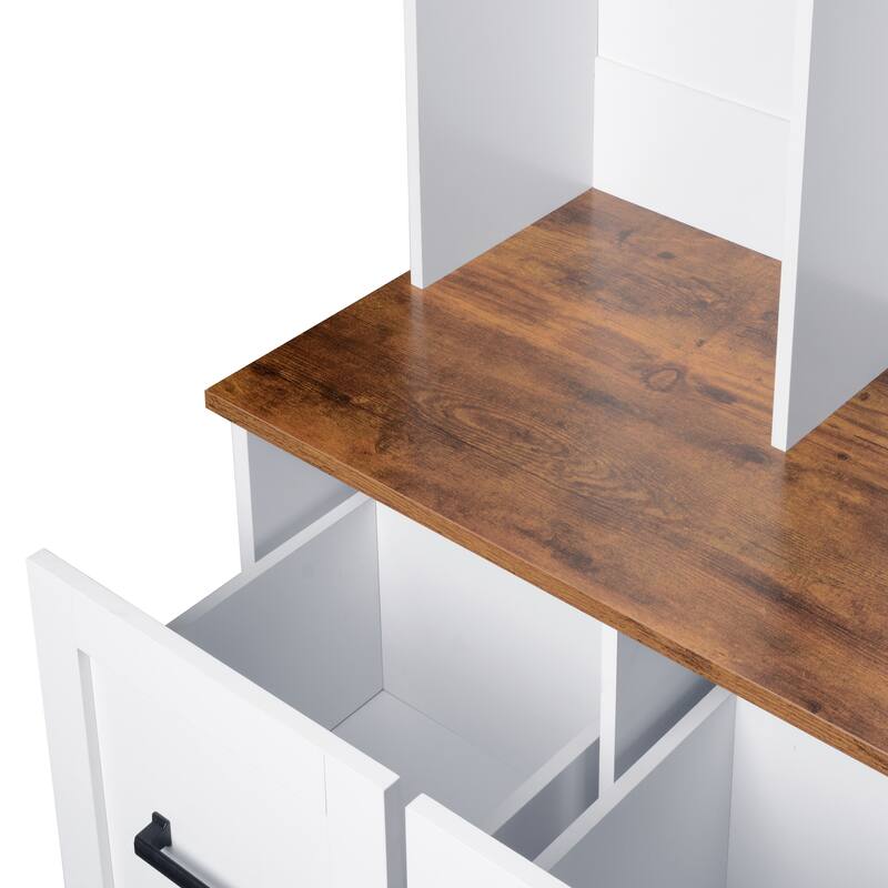 40.2" Modern Coat Rack with 3 Shelves and Drawers,Storage Bench