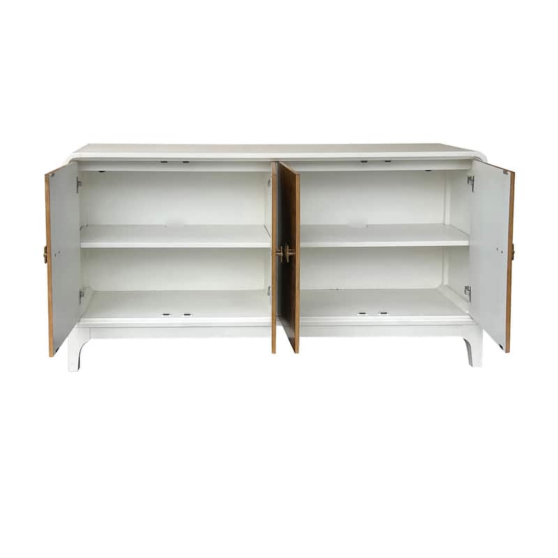 68 in. White Solid Wood 4 Door Media Credenza_Sideboard